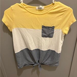 Speechless Yellow and White Striped Short Sleeve Top